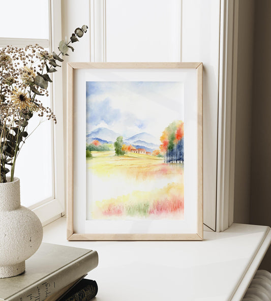 Sacred Countryside | Autumn Countryside Watercolor Art Print