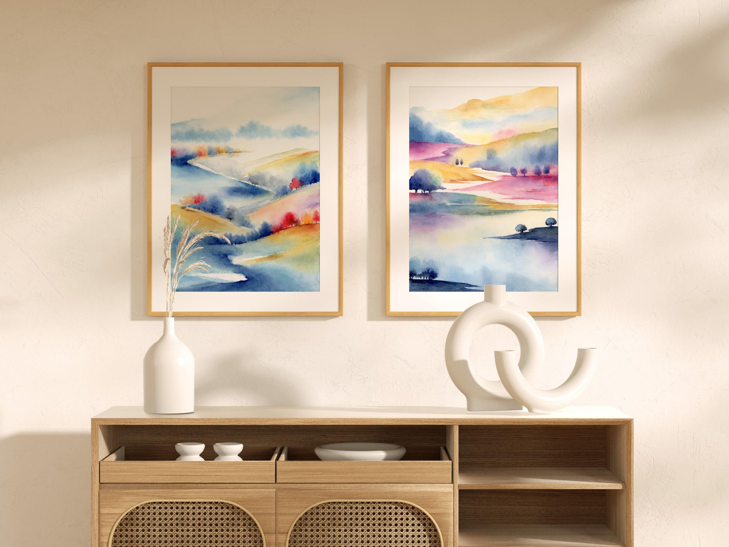 Parallel Vibrance | Set of 2 Abstract Mountain Landscape Art Prints