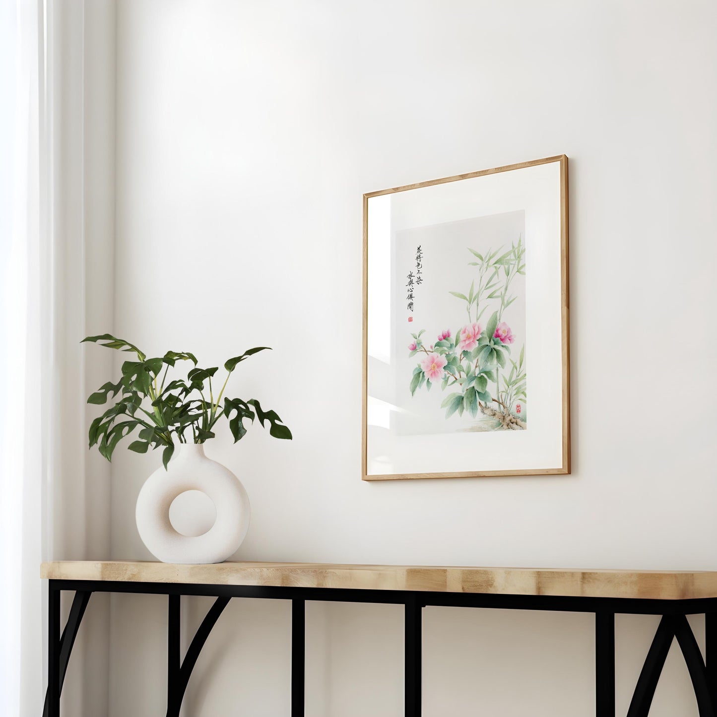 Timeless Camellia | Oriental Camellia Watercolor Art Print with Chinese Poem