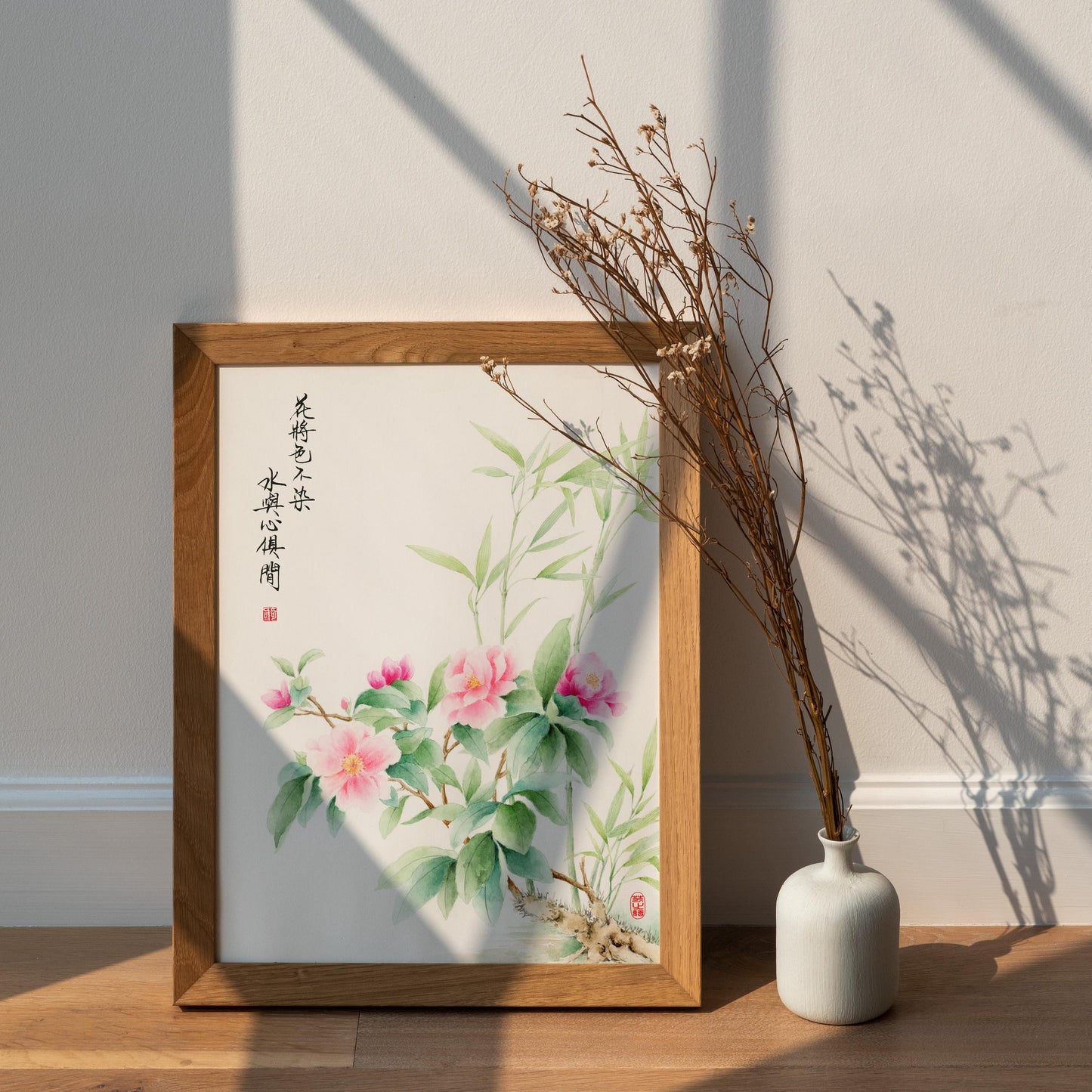 Timeless Camellia | Oriental Camellia Watercolor Art Print with Chinese Poem