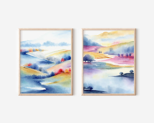 Parallel Vibrance | Set of 2 Abstract Mountain Landscape Art Prints