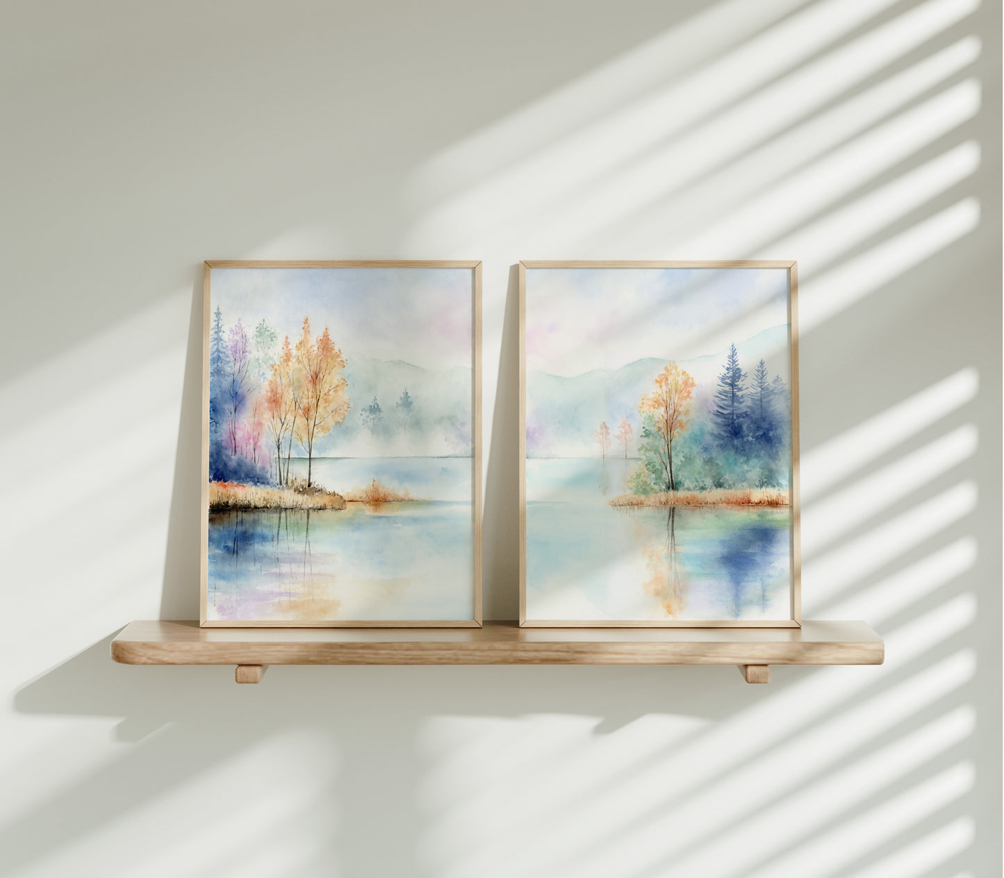 Parallel Sublimity | Set of 2 Lake View Landscape Watercolor Art Prints