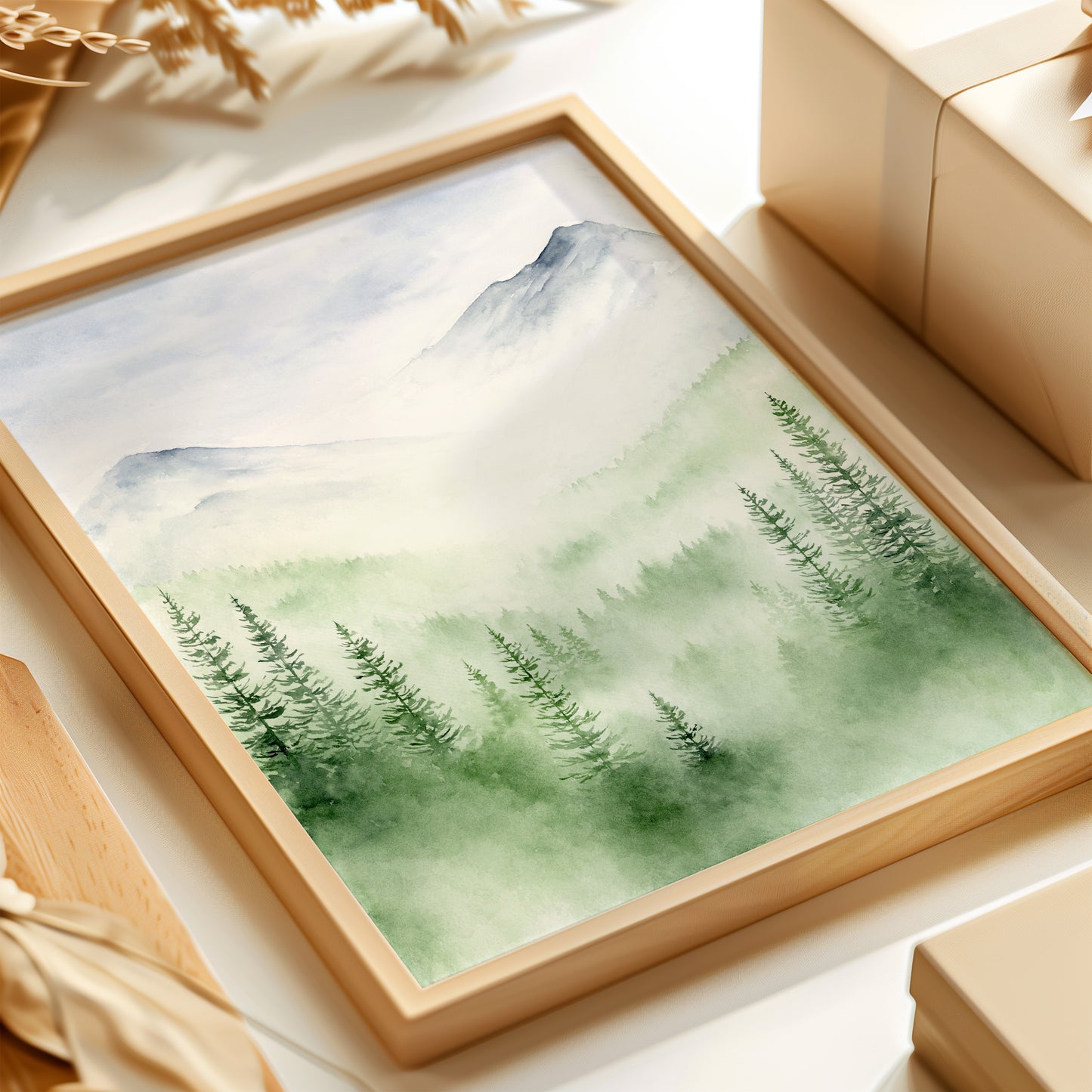 Obscured Perception | Misty Pine Tree Forest Watercolor Art Print