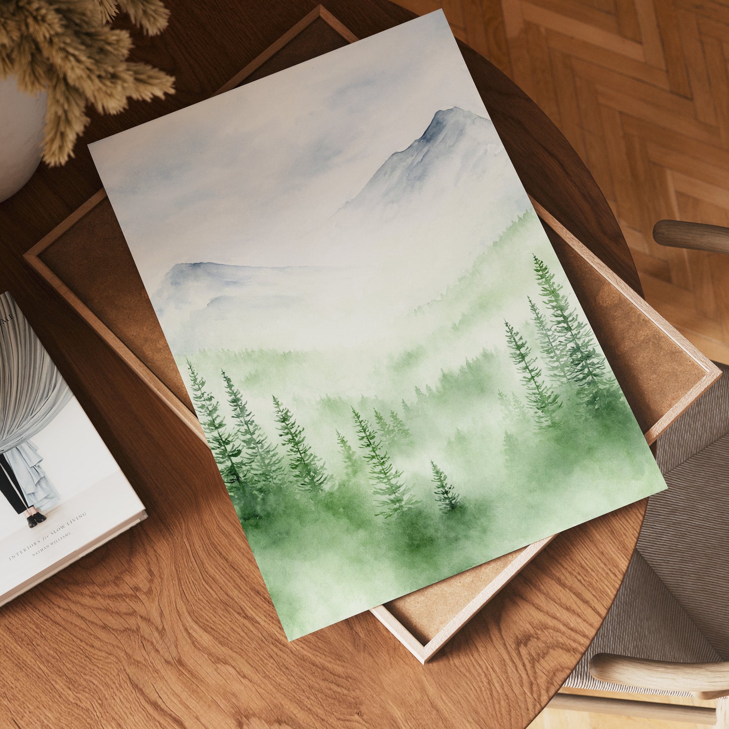 Obscured Perception | Misty Pine Tree Forest Watercolor Art Print
