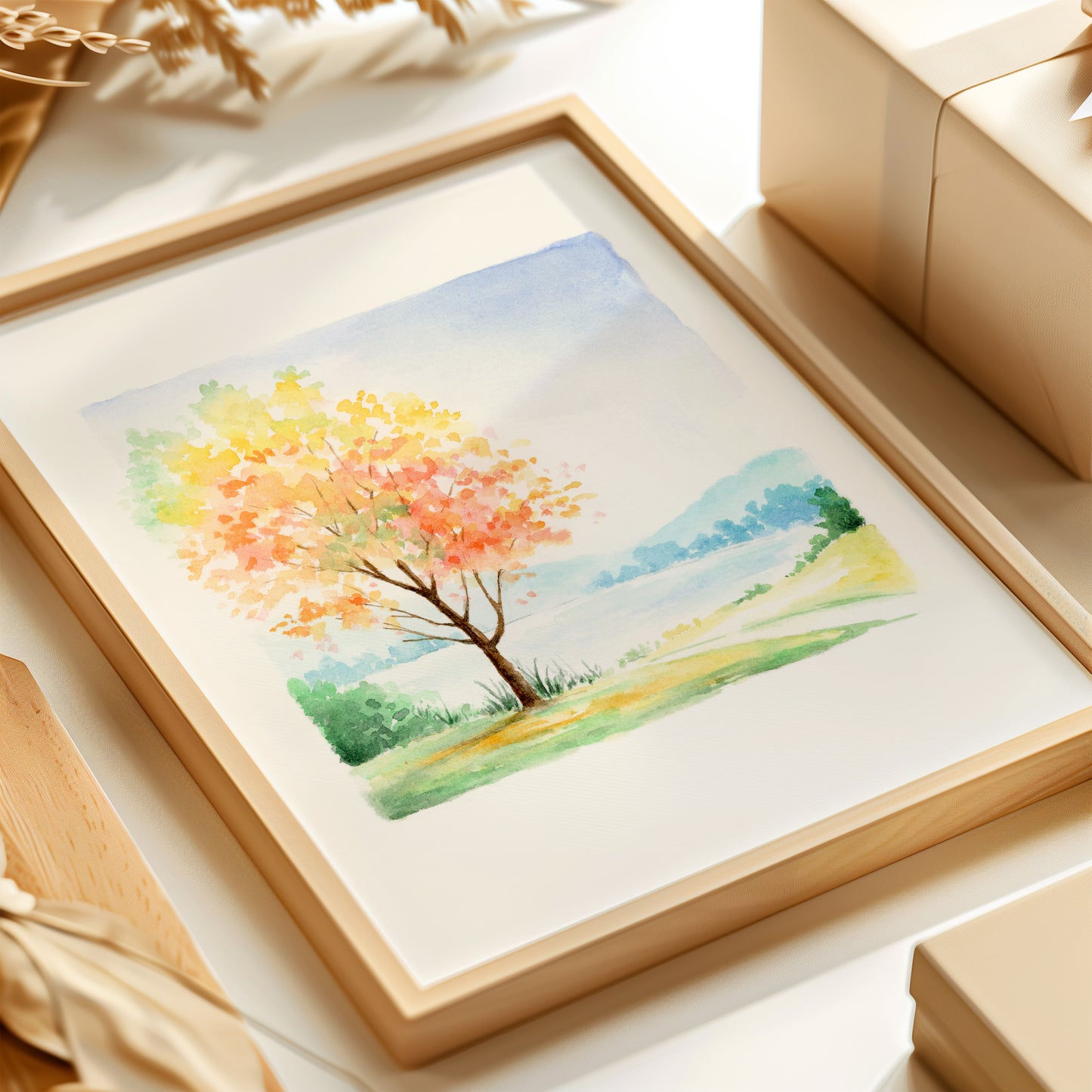 Autumn Tree | Simple Landscape Watercolor Art Print