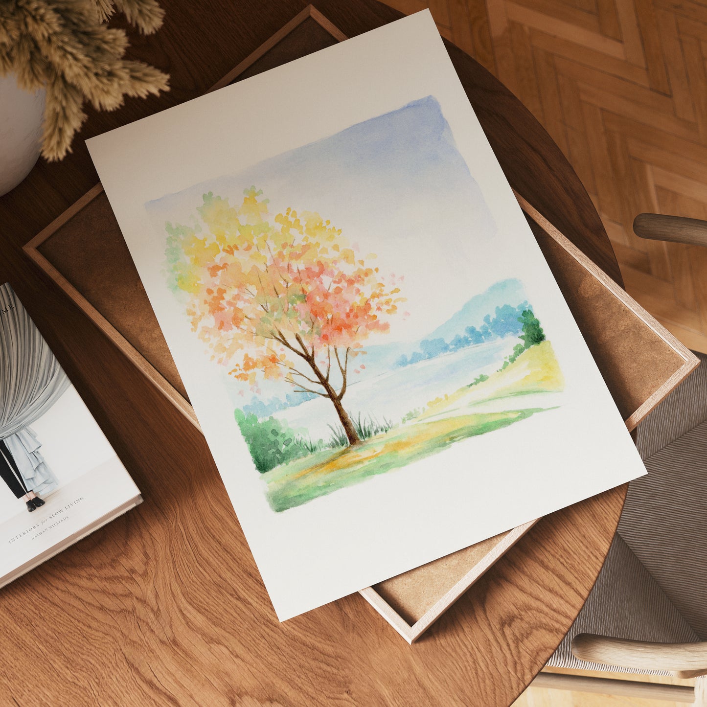 Autumn Tree | Simple Landscape Watercolor Art Print