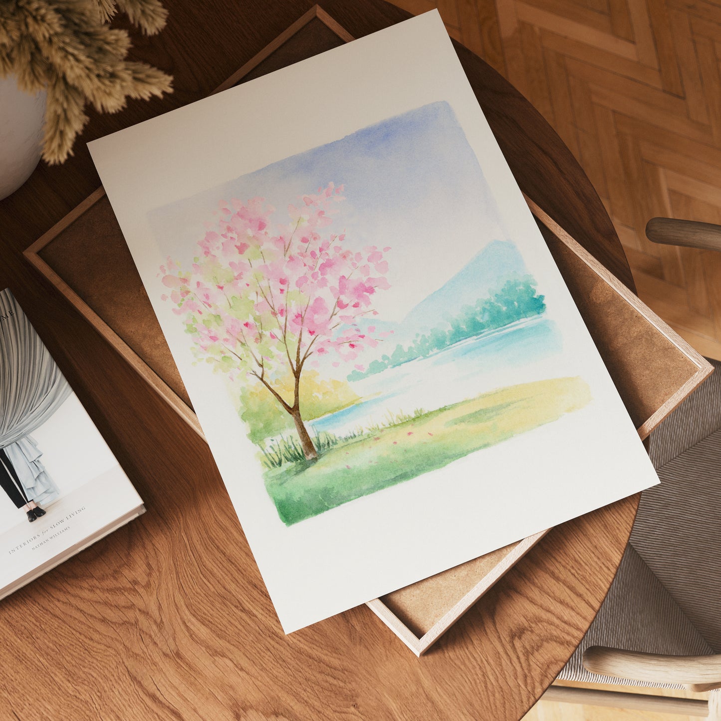 Spring Cherry Blossom Tree | Simple Landscape Watercolor Art Print