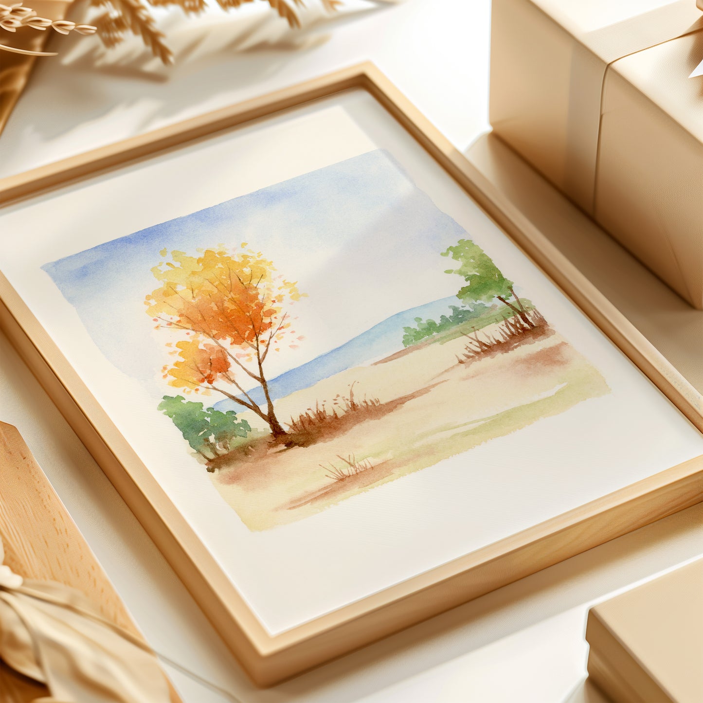Vibrant Autumn Scene | Landscape Watercolor Art Print