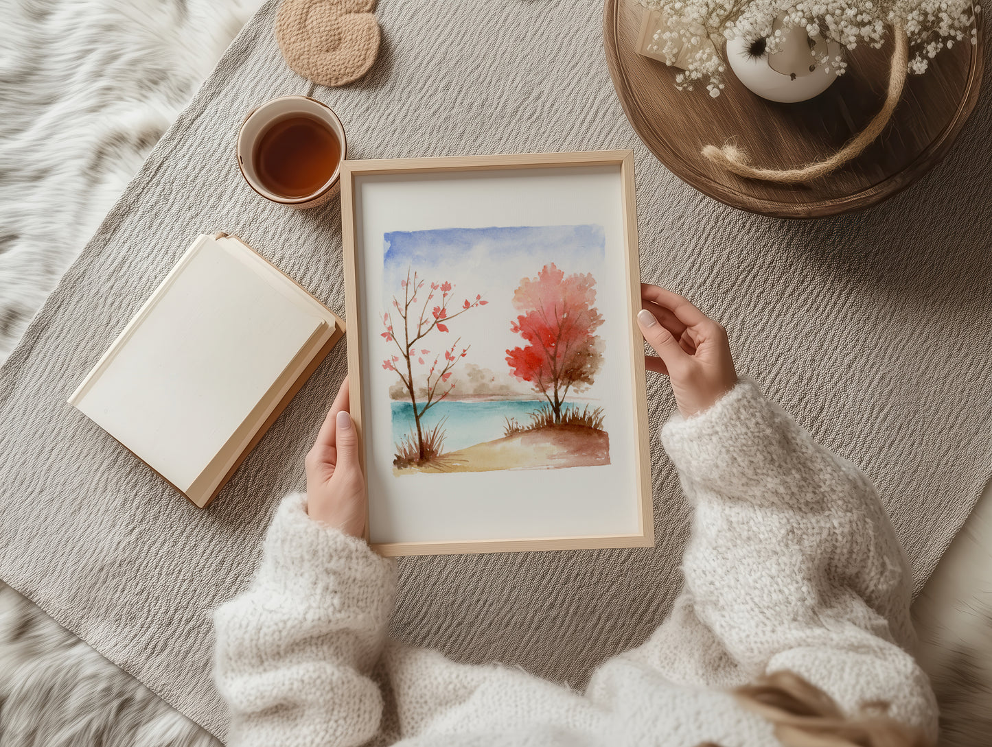 Serene Fall Scene | Landscape Watercolor Art Print
