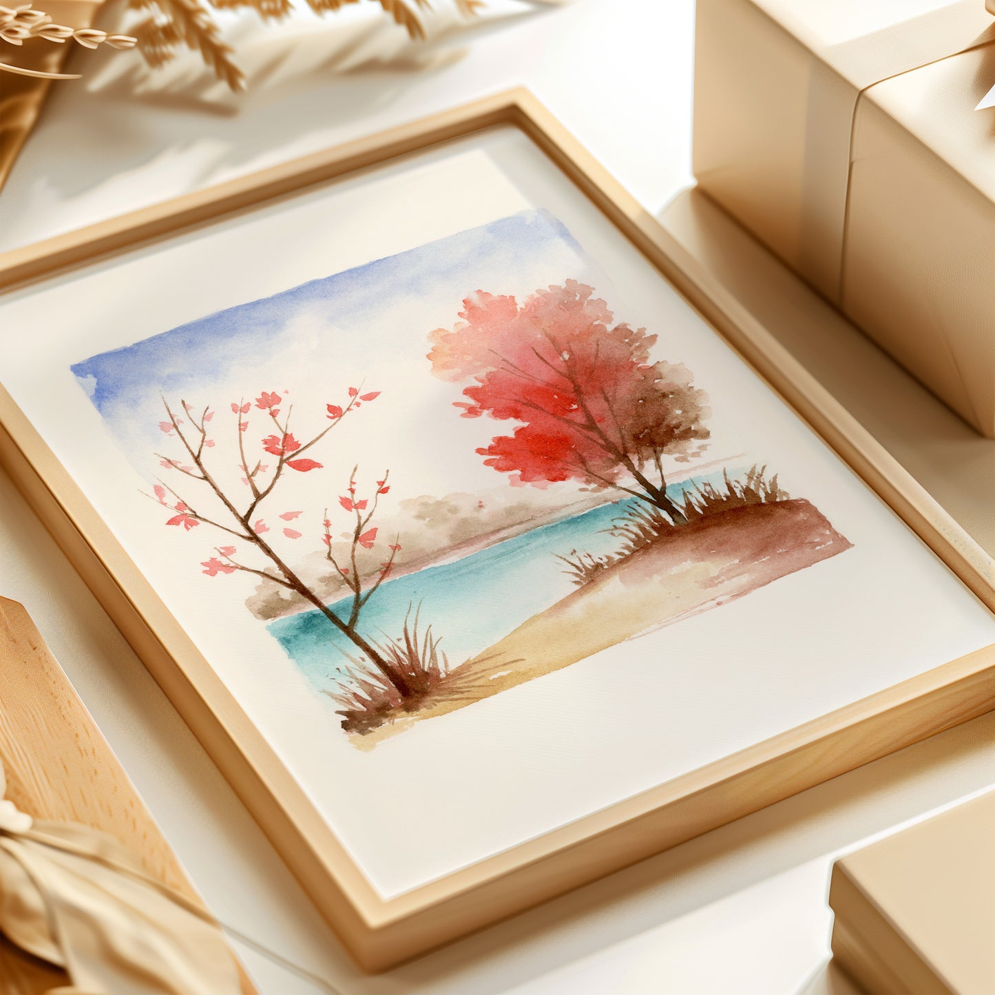 Serene Fall Scene | Landscape Watercolor Art Print