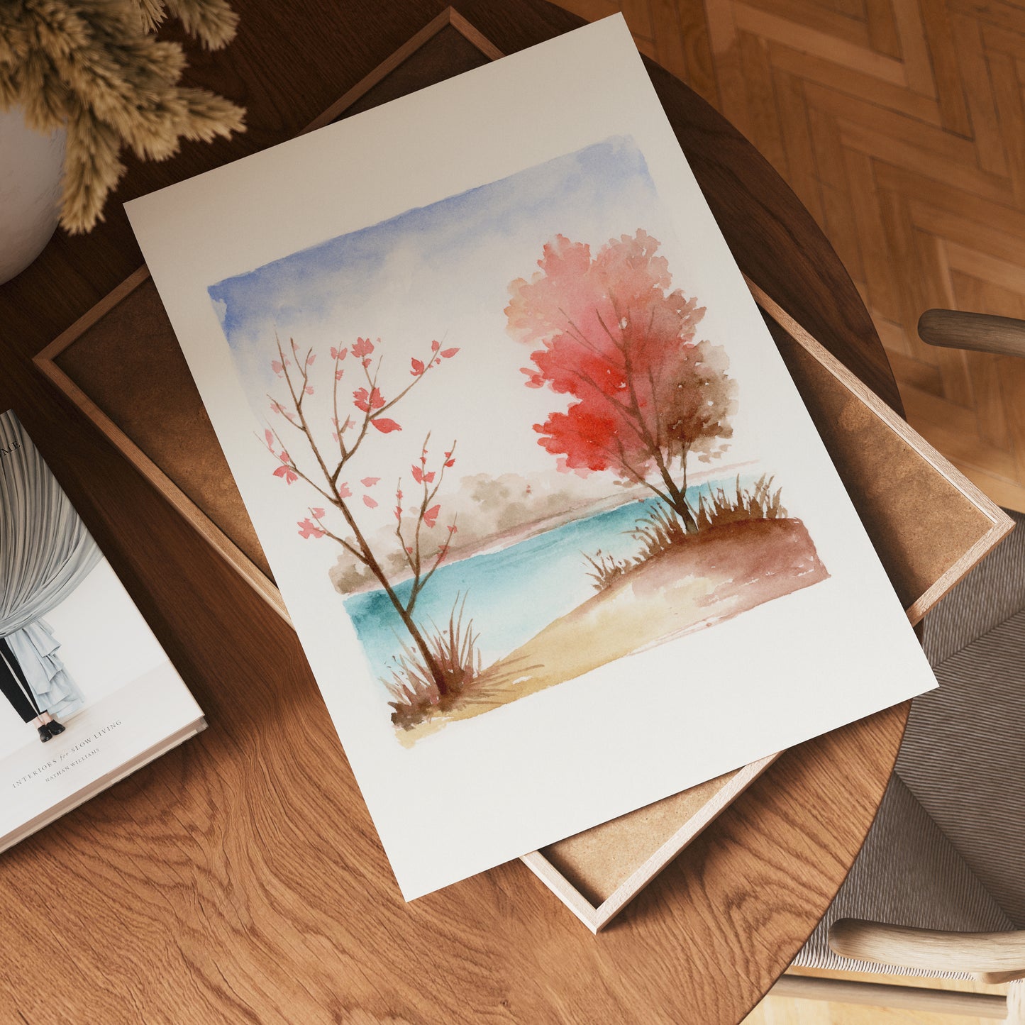 Serene Fall Scene | Landscape Watercolor Art Print