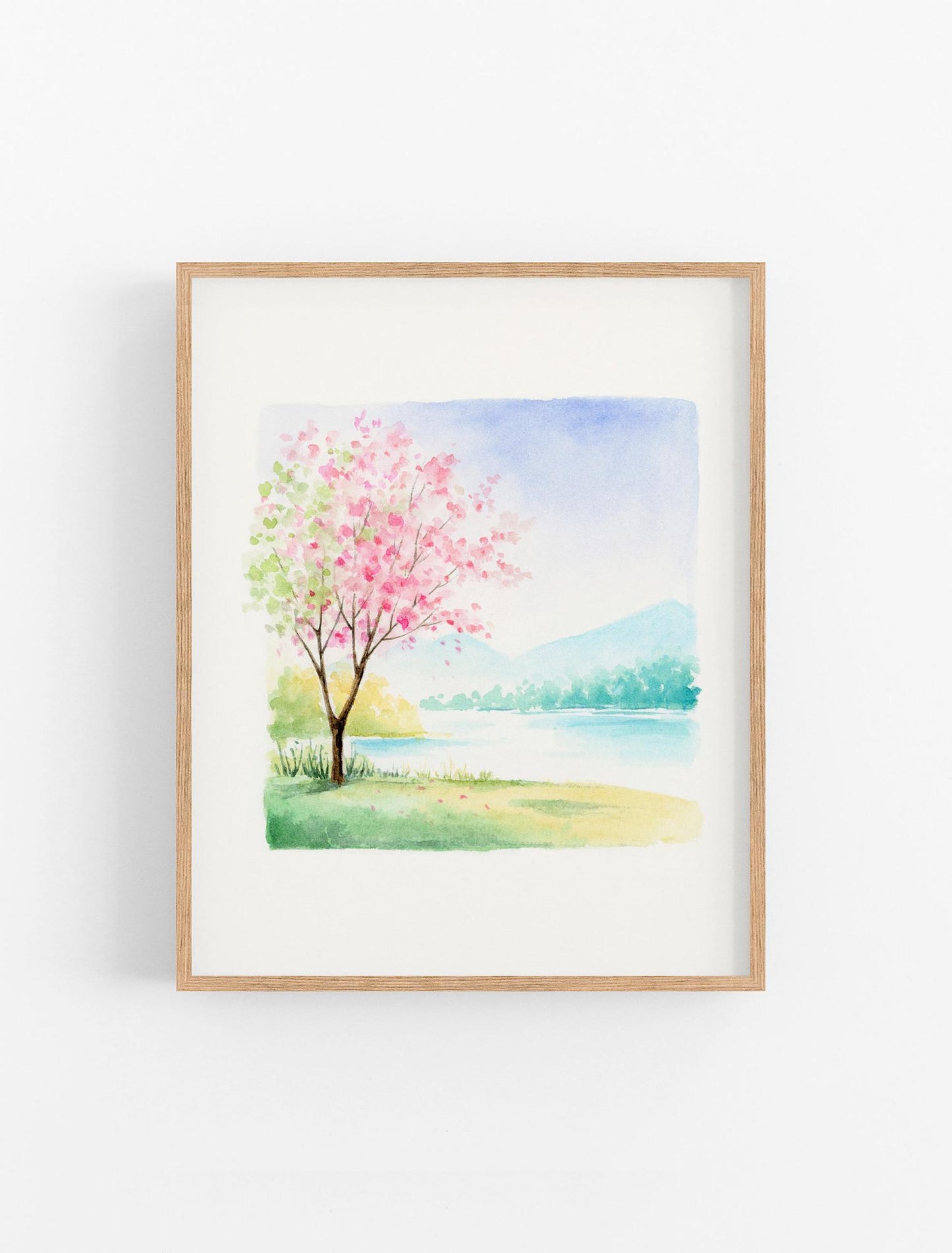 Spring Cherry Blossom Tree | Simple Landscape Watercolor Art Print