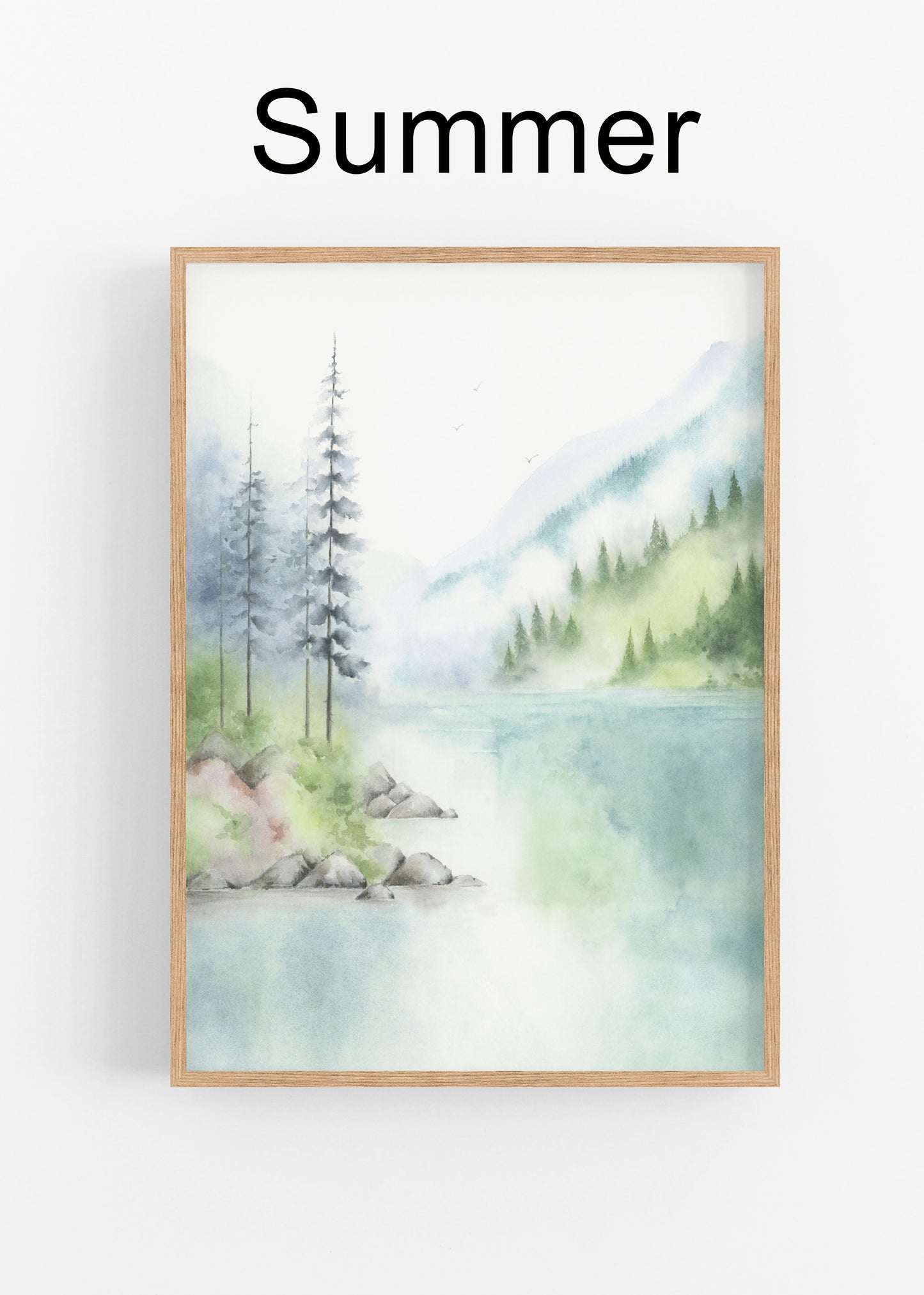Set of 4 Lake Scene Prints | Four Seasons Landscape Watercolor Art Print