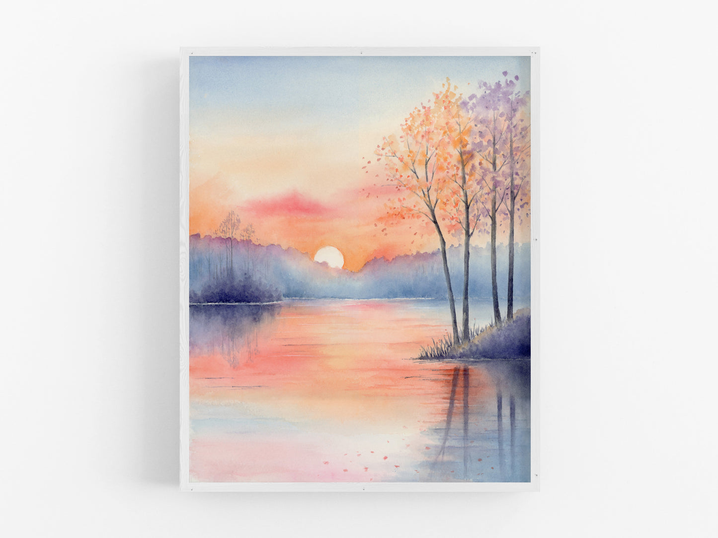 Serene Dusk | Sunset Lake Landscape Watercolor Art Print